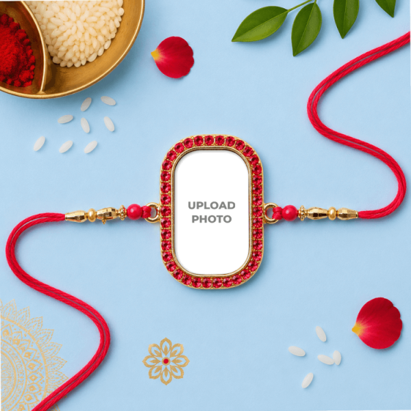 Rectangle Shape Red Color Stones Rakhi