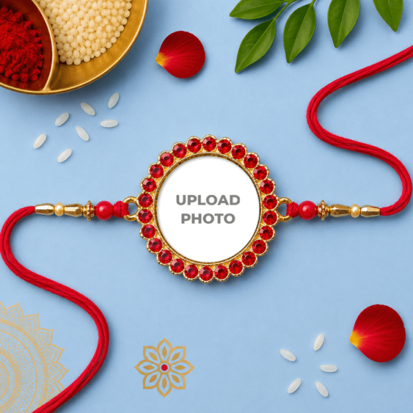 Red Big Round Stones Photo Rakhi
