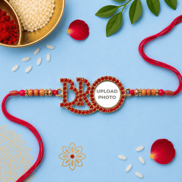 Red Color Bro Rakhi with Photo Online - PRINTSHOPPY RAKHI