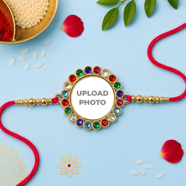 Round Multicolor Round Stones Photo Rakhi
