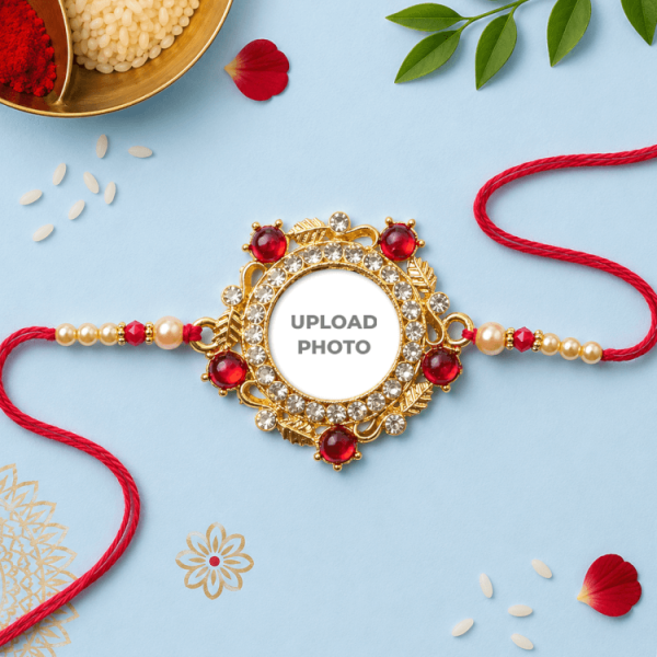 Ruby Red With Small White Round Stones Rakhi