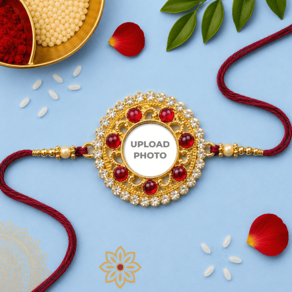Ruby Red With White Round Stones Rakhi