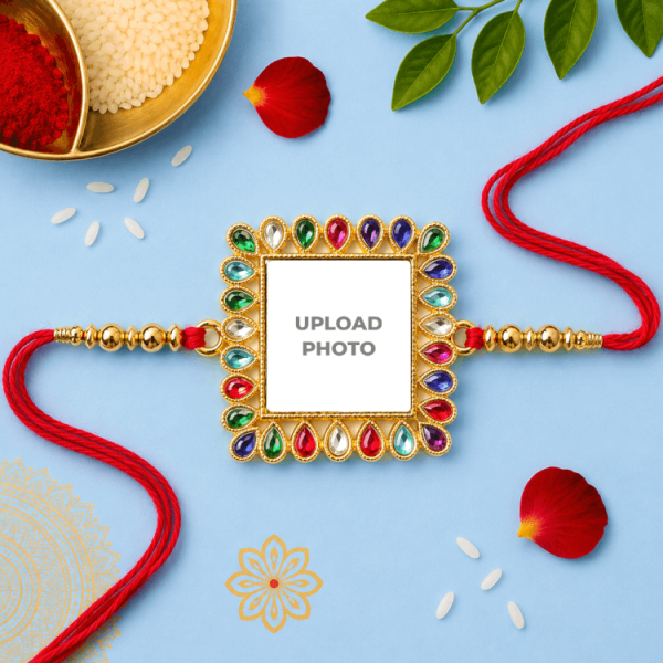 Square Multicolor Round Stones Rakhi