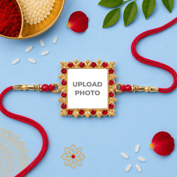 Square Shape Red Color Stones Rakhi