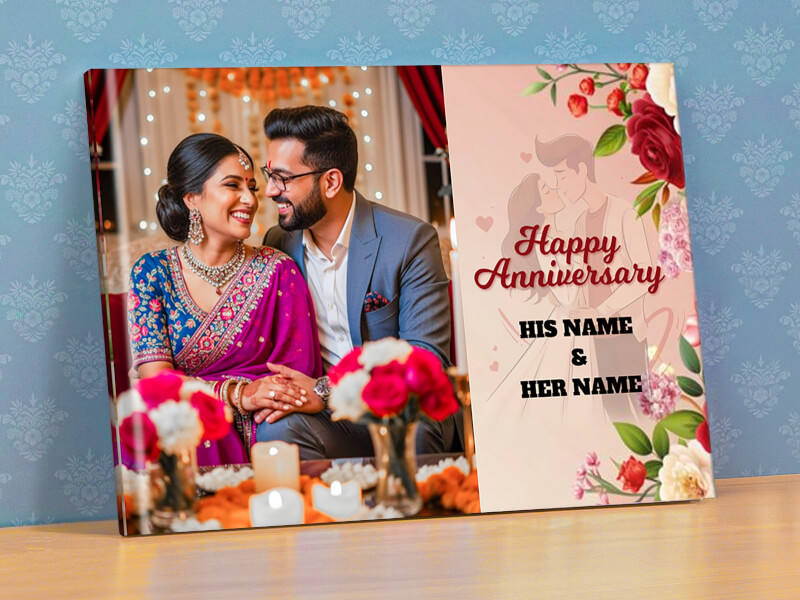 Elegant Floral Happy Wedding Anniversary Photobook With Text Customisation