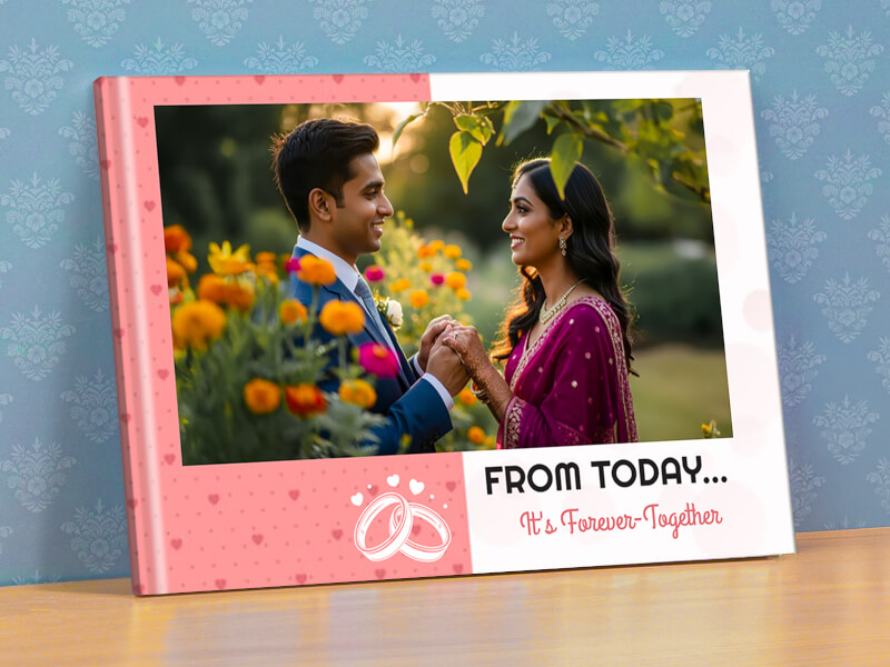 Engagement Photobook With Rings And Hearts Design