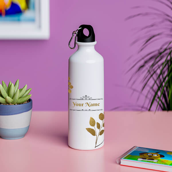 Your name with golden leaves design Sipper-Printshoppy Sipper Bottles