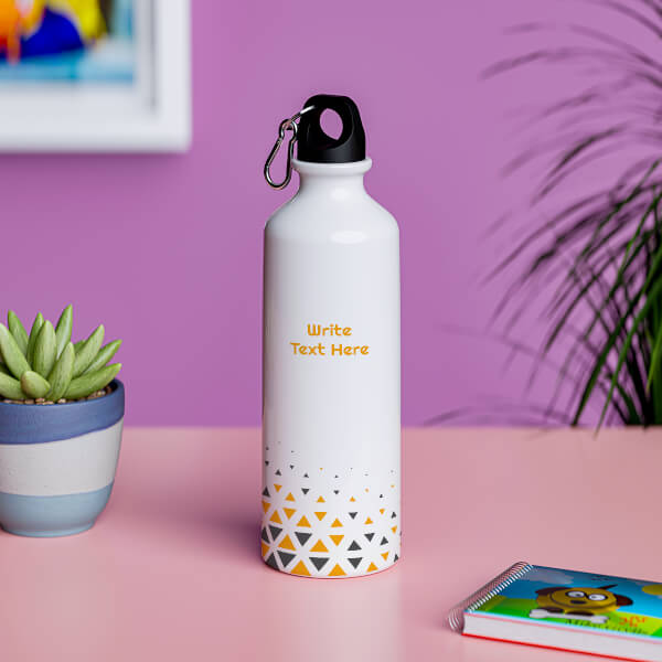 Gold and grey colored triangle design with your text-Printshoppy Sipper Bottles