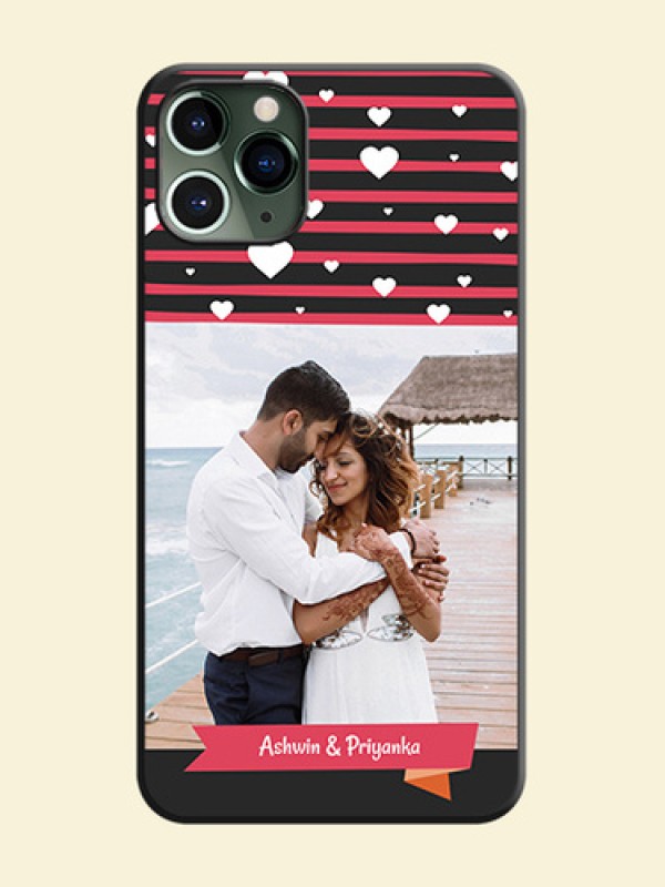 White Color Love Symbols with Pink Lines Pattern on Space Black Custom Soft Matte Phone Cases - iPhone 11 Pro