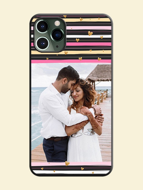 Multicolor Lines and Golden Love Symbols Design - Photo on Space Black Soft Matte Mobile Cover - iPhone 11 Pro