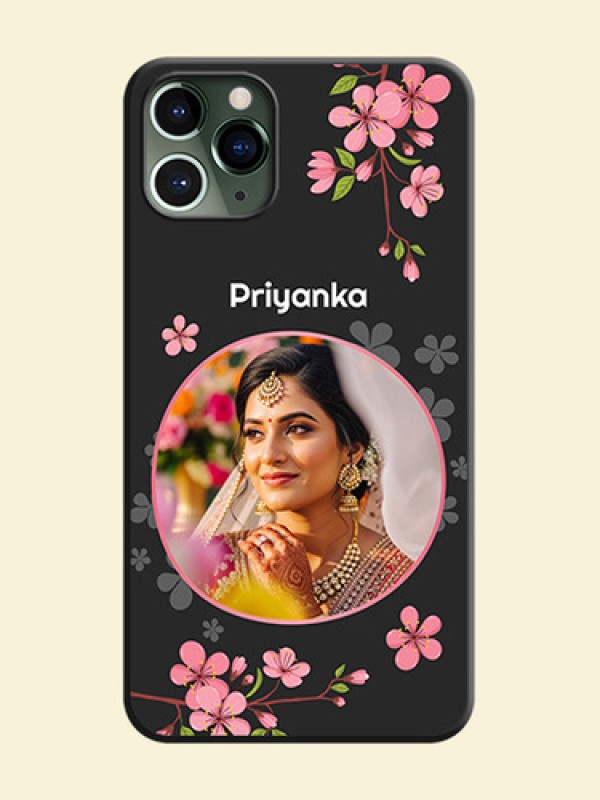 Round Image with Pink Color Floral Design - Photo on Space Black Soft Matte Back Cover - iPhone 11 Pro