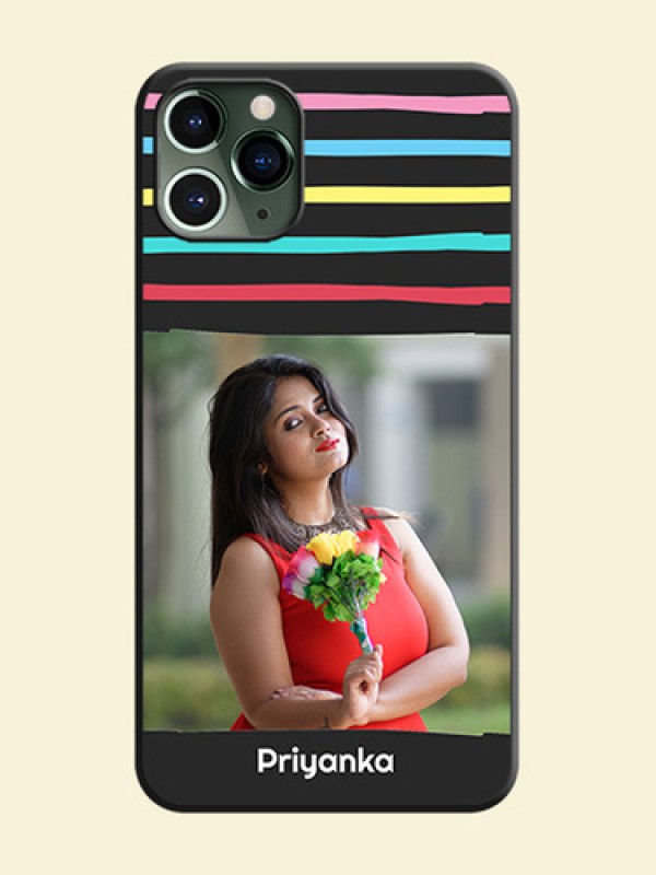 Multicolor Lines with Image on Space Black Personalized Soft Matte Phone Covers - iPhone 11 Pro