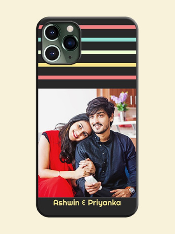 Color Stripes with Photo and Text - Photo on Space Black Soft Matte Mobile Case - iPhone 11 Pro
