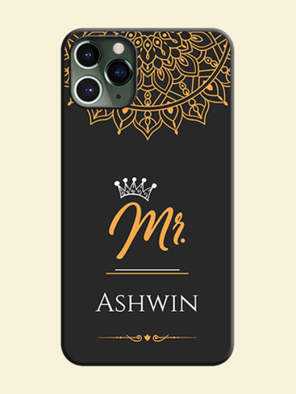Mr Name with Floral Design  on Personalised Space Black Soft Matte Cases - iPhone 11 Pro