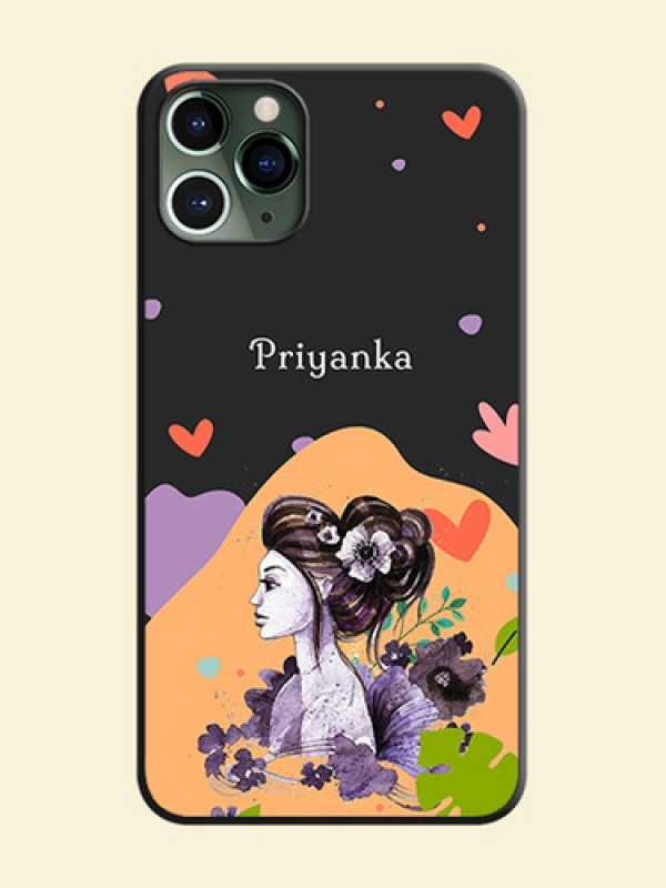 Namecase For Her With Fancy Lady Image On Space Black Personalized Soft Matte Phone Covers -Apple Iphone 11 Pro