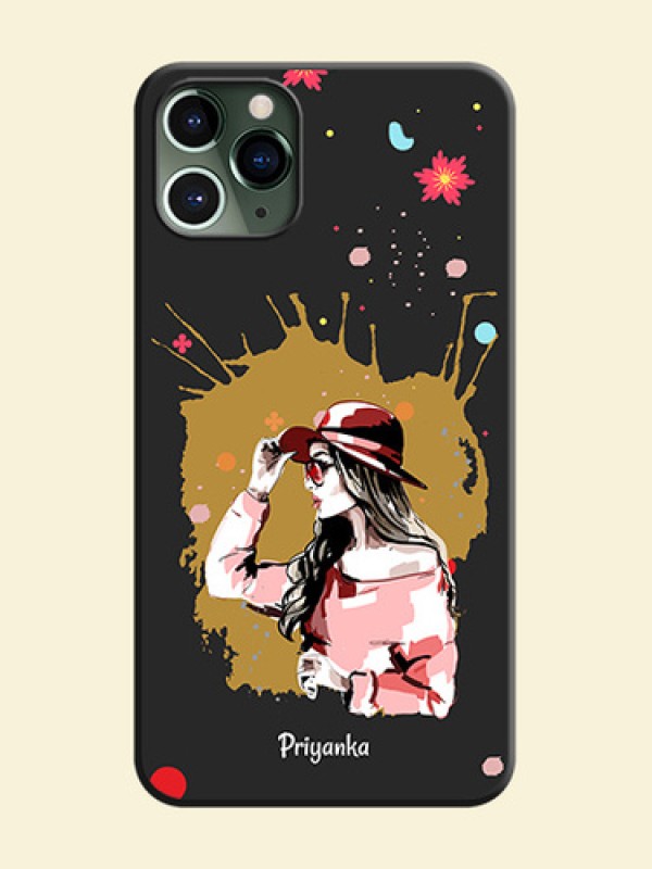 Mordern Lady With Color Splash Background With Custom Text On Space Black Personalized Soft Matte Phone Covers -Apple Iphone 11 Pro