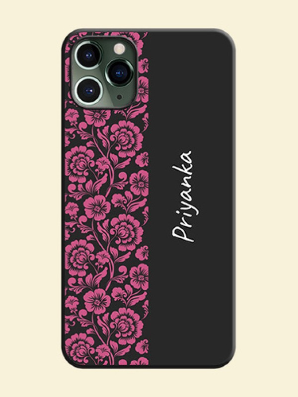Pink Floral Pattern Design With Custom Text On Space Black Personalized Soft Matte Phone Covers -Apple Iphone 11 Pro