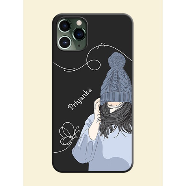 Girl With Blue Winter Outfiit Custom Text Design On Space Black Personalized Soft Matte Phone Covers -Apple Iphone 11 Pro Girl With Blue Winter Outfiit Custom Text Design On Space Black Personalized Soft Matte Phone Covers -Apple Iphone 11 Pro