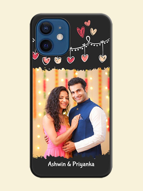 Pink Love Hangings with Name on Space Black Custom Soft Matte Phone Cases - iPhone 12 Mini