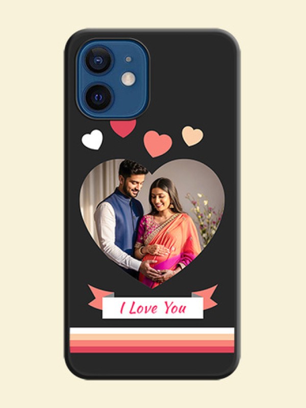 Love Shaped Photo with Colorful Stripes on Personalised Space Black Soft Matte Cases - iPhone 12 Mini