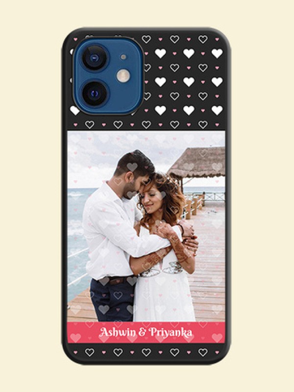 White Color Love Symbols with Text Design on Photo on Space Black Soft Matte Phone Cover - iPhone 12 Mini