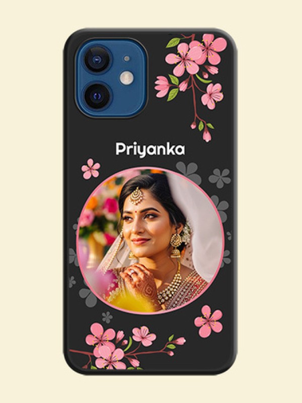 Round Image with Pink Color Floral Design on Photo on Space Black Soft Matte Back Cover - iPhone 12 Mini
