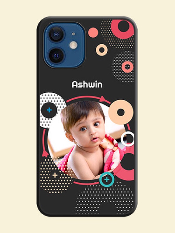 Multicoloured Round Image on Personalised Space Black Soft Matte Cases - iPhone 12 Mini