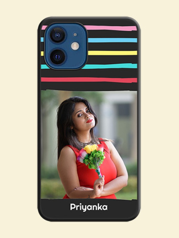 Multicolor Lines with Image on Space Black Personalized Soft Matte Phone Covers - iPhone 12 Mini