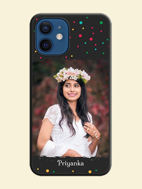 Multicolor Dotted Pattern with Text on Space Black Custom Soft Matte Phone Back Cover - iPhone 12 Mini