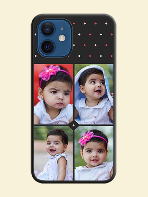 Multicolor Dotted Pattern with 4 Image Holder on Space Black Custom Soft Matte Phone Cases - iPhone 12 Mini