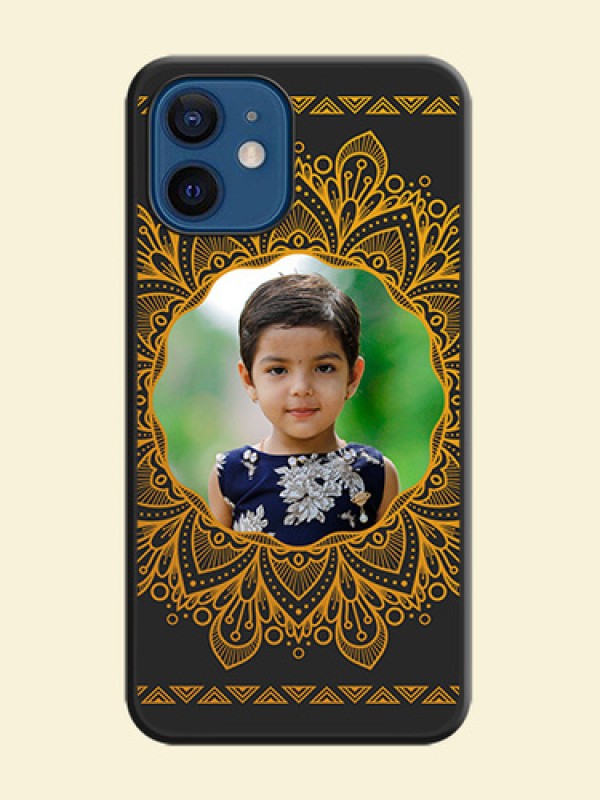 Round Image with Floral Design on Photo on Space Black Soft Matte Mobile Cover - iPhone 12 Mini