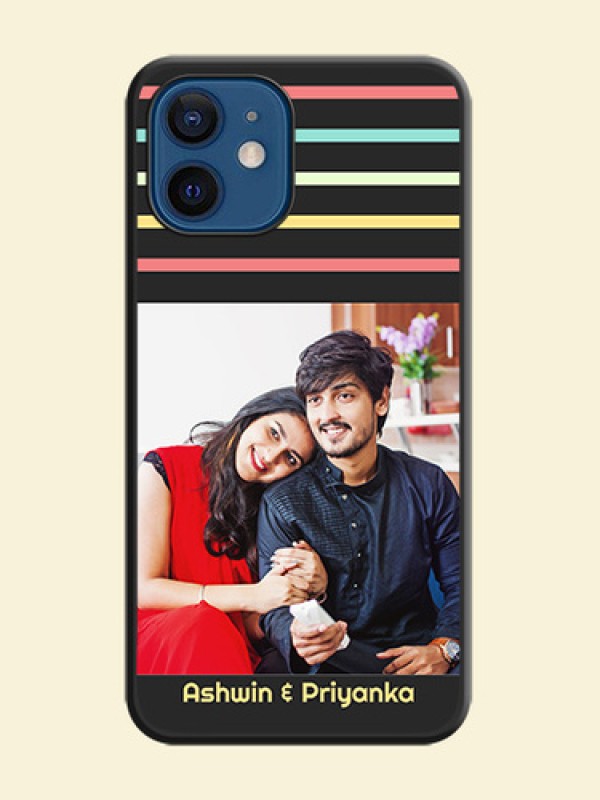 Color Stripes with Photo and Text on Photo on Space Black Soft Matte Mobile Case - iPhone 12 Mini
