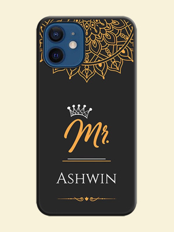 Mr Name with Floral Design  on Personalised Space Black Soft Matte Cases - iPhone 12 Mini