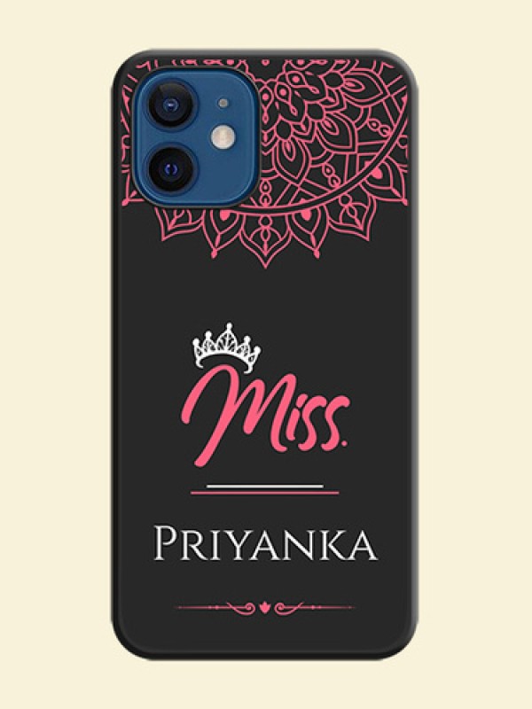 Mrs Name with Floral Design on Space Black Personalized Soft Matte Phone Covers - iPhone 12 Mini