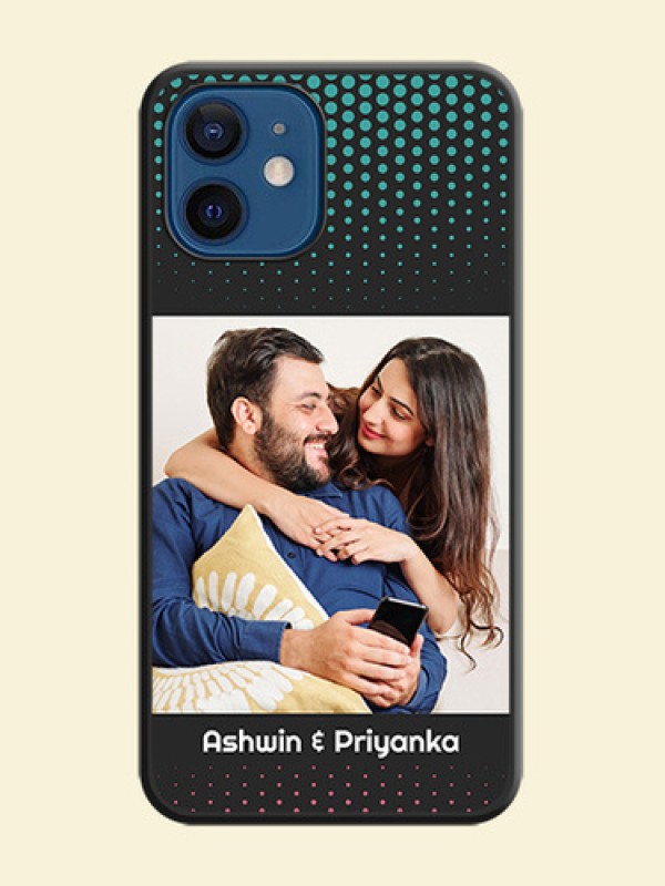 Faded Dots with Grunge Photo Frame and Text on Space Black Custom Soft Matte Phone Cases - iPhone 12 Mini