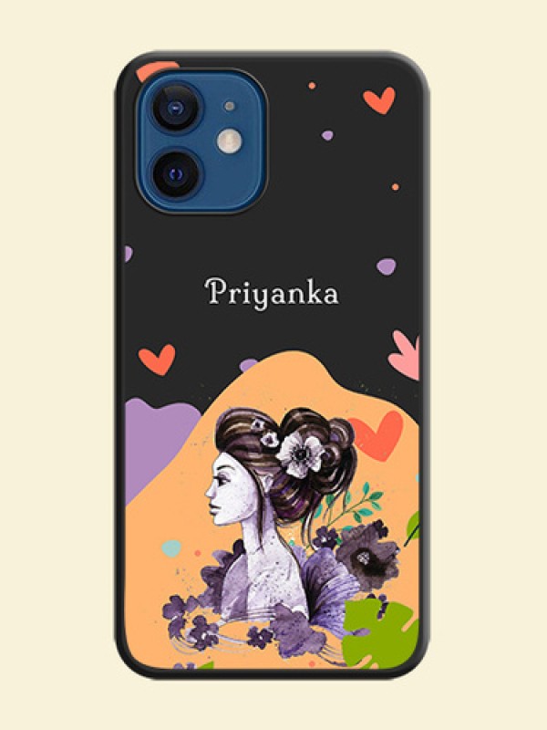 Namecase For Her With Fancy Lady Image On Space Black Personalized Soft Matte Phone Covers -Apple Iphone 12 Mini