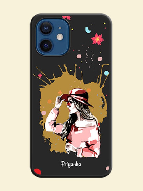Mordern Lady With Color Splash Background With Custom Text On Space Black Personalized Soft Matte Phone Covers -Apple Iphone 12 Mini