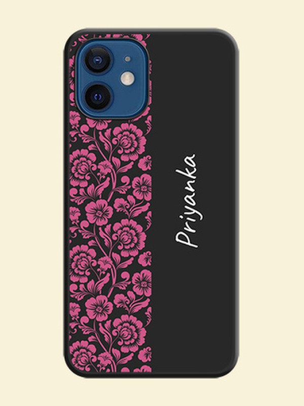 Pink Floral Pattern Design With Custom Text On Space Black Personalized Soft Matte Phone Covers -Apple Iphone 12 Mini