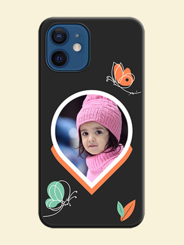 Upload Pic With Simple Butterly Design On Space Black Personalized Soft Matte Phone Covers -Apple Iphone 12 Mini