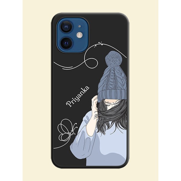 Girl With Blue Winter Outfiit Custom Text Design On Space Black Personalized Soft Matte Phone Covers -Apple Iphone 12 Mini Girl With Blue Winter Outfiit Custom Text Design On Space Black Personalized Soft Matte Phone Covers -Apple Iphone 12 Mini