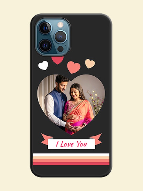 Love Shaped Photo with Colorful Stripes on Personalised Space Black Soft Matte Cases - iPhone 12 Pro