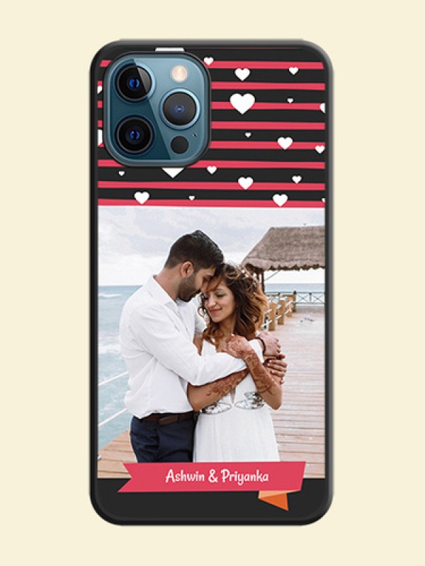 White Color Love Symbols with Pink Lines Pattern on Space Black Custom Soft Matte Phone Cases - iPhone 12 Pro