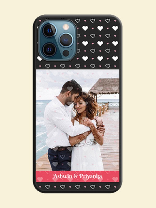 White Color Love Symbols with Text Design on Photo on Space Black Soft Matte Phone Cover - iPhone 12 Pro