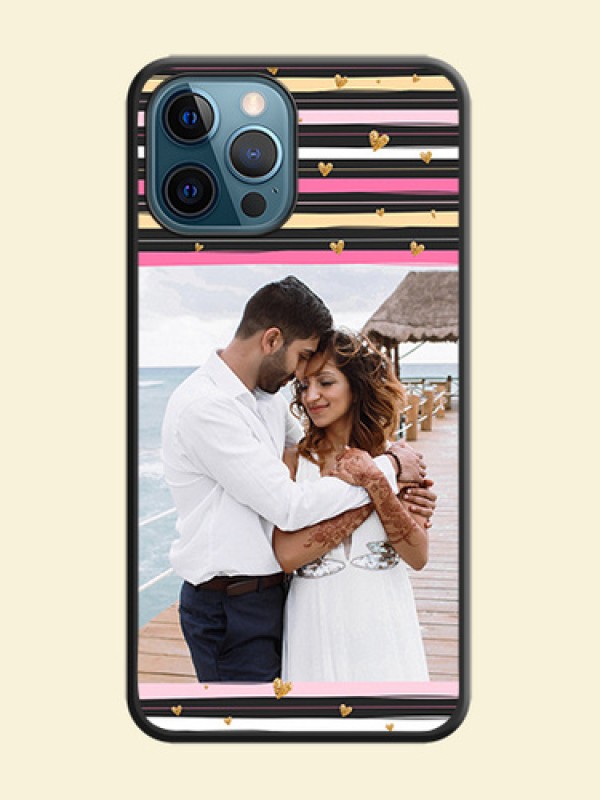 Multicolor Lines and Golden Love Symbols Design on Photo on Space Black Soft Matte Mobile Cover - iPhone 12 Pro