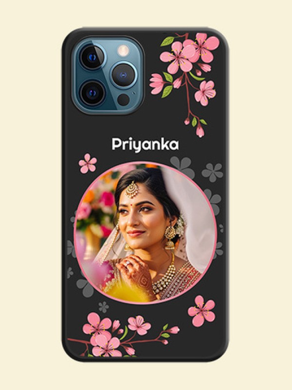 Round Image with Pink Color Floral Design on Photo on Space Black Soft Matte Back Cover - iPhone 12 Pro