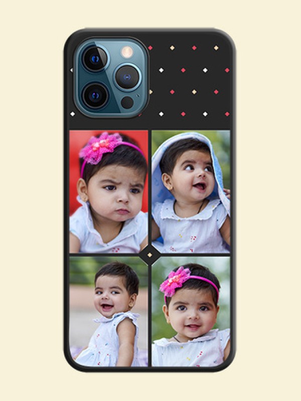 Multicolor Dotted Pattern with 4 Image Holder on Space Black Custom Soft Matte Phone Cases - iPhone 12 Pro