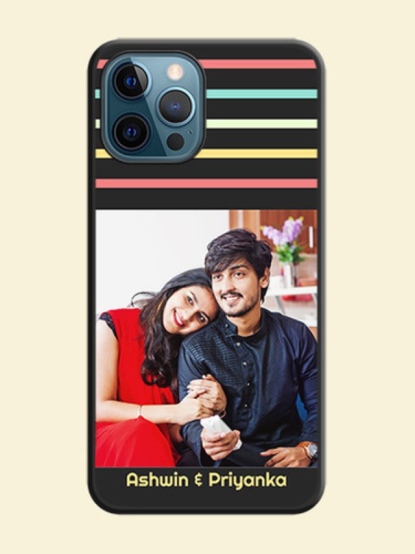 Color Stripes with Photo and Text on Photo on Space Black Soft Matte Mobile Case - iPhone 12 Pro