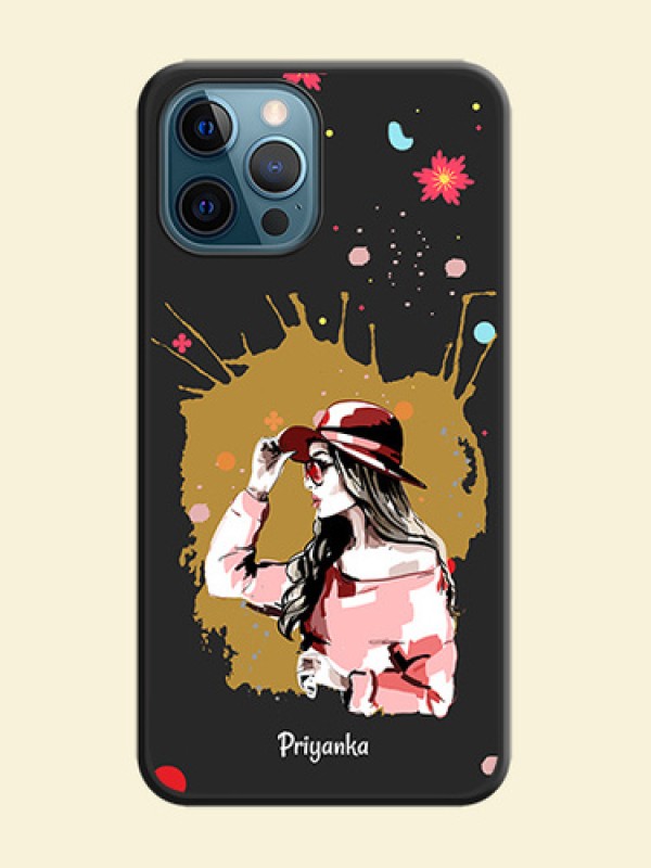Mordern Lady With Color Splash Background With Custom Text On Space Black Personalized Soft Matte Phone Covers -Apple Iphone 12 Pro
