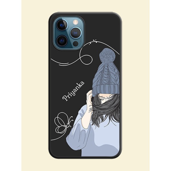 Girl With Blue Winter Outfiit Custom Text Design On Space Black Personalized Soft Matte Phone Covers -Apple Iphone 12 Pro Girl With Blue Winter Outfiit Custom Text Design On Space Black Personalized Soft Matte Phone Covers -Apple Iphone 12 Pro
