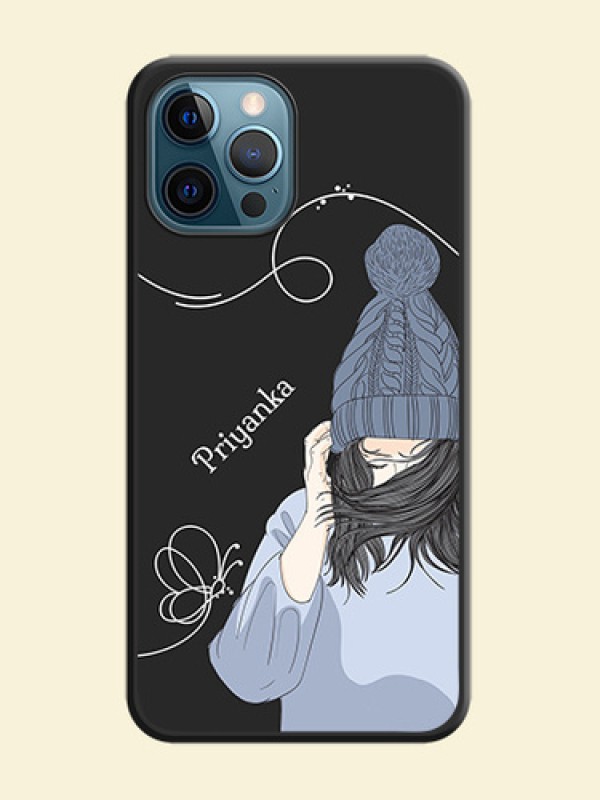 Girl With Blue Winter Outfiit Custom Text Design On Space Black Personalized Soft Matte Phone Covers -Apple Iphone 12 Pro